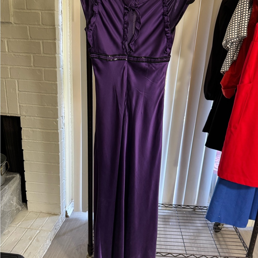 Aidan Mattox Gown Purple Silk beaded  0-2 - Picture 3 of 5